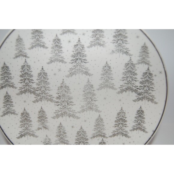 ELUM HOME SILVER GRAY CHRISTMAS TREE SNOWFLAKES CERAMIC 7.5" PLATE TCP10 - Picture 3 of 4